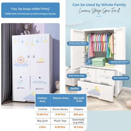 [Pre-Order] StarAndDaisy Kids Wardrobe Storage Convertible/Collapsible Almirah - Romantic Bear (H-135cm x W-65cm x D-38cm | 6524-B) [Delivery Starts on: 10/Oct/2024] - Image 3