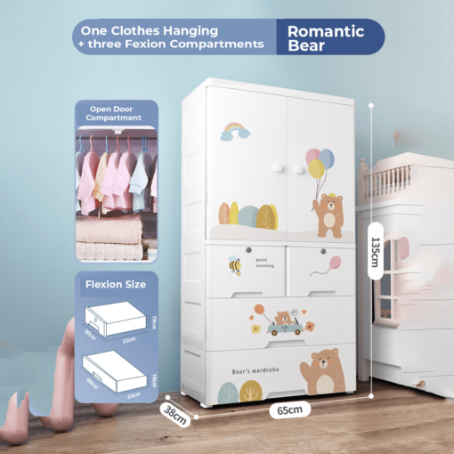 [Pre-Order] StarAndDaisy Kids Wardrobe Storage Convertible/Collapsible Almirah - Romantic Bear (H-135cm x W-65cm x D-38cm | 6524-B) [Delivery Starts on: 10/Oct/2024] - Image 6