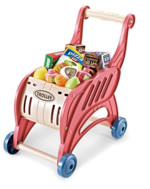 Supermarket Trolley Pretend Play Toys Kids Role Push Shop Store Shopping Cart Cashier Cooking (40 Pcs. Accessories) - Image 3