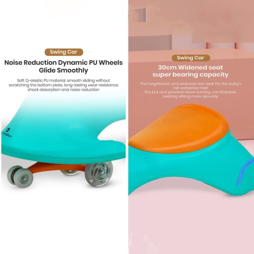 [Refurbished] StarAndDaisy Lil Rider Wiggle Car- An awesome twister / swing car for kids 24 months and above- LED Illuminated wheel with music, noiseless thick PU wheel for effortless driving (Green Orange) - Image 5