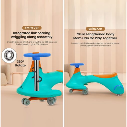 [Refurbished] StarAndDaisy Lil Rider Wiggle Car- An awesome twister / swing car for kids 24 months and above- LED Illuminated wheel with music, noiseless thick PU wheel for effortless driving (Green Orange) - Image 6