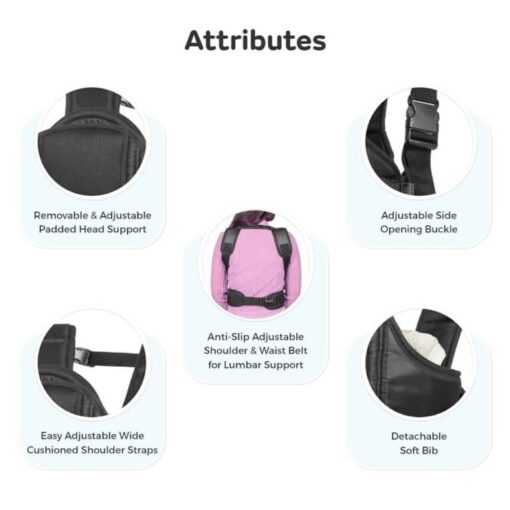 StarAndDaisy 3 in 1 Multipurpose Strong Baby Carrier with Upgraded Breathable Air Fabric & Ergonomic Design Coushion Padding for Baby Comfort (Black) - Image 5
