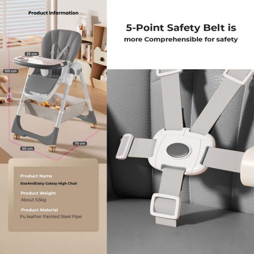 StarAndDaisy Galaxy Star Baby High Chair - Dining Seat for Kids with Height Adjustment  For 6 months to 4 years old - Grey - Image 8