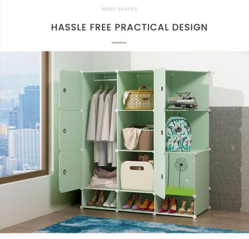 [Refurbished] StarAndDaisy Portable Storage Cubes-14 x14 Cube (12 Cubes)-More Stable (add Metal Panel) Cube Shelves with Doors Wardrobe for Kids/Babies (Multicolor Green) - Image 8