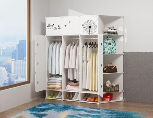[Refurbished] StarAndDaisy Portable Storage Cubes-14 x14 Cube (12 Cubes)-More Stable (add Metal Panel) Cube Shelves with Doors Wardrobe for Kids/Babies (Multicolor Green) - Image 9