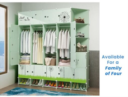 [Refurbished] StarAndDaisy Portable Storage Cubes-14 x14 Cube (12 Cubes)-More Stable (add Metal Panel) Cube Shelves with Doors Wardrobe for Kids/Babies (Multicolor Green) - Image 10