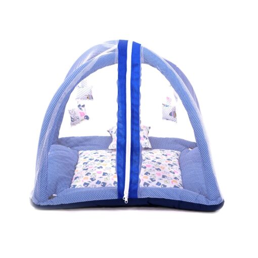 StarAndDaisy 2-in-1 Play Gym for babies and toddlers with hanging toys, pillow, and mosquito Net with zipper (Blue) - Image 5