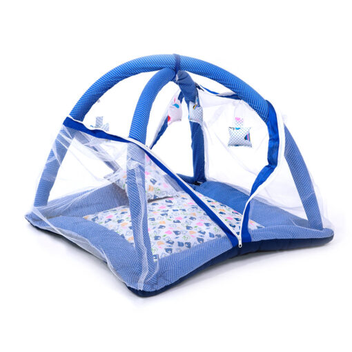 StarAndDaisy 2-in-1 Play Gym for babies and toddlers with hanging toys, pillow, and mosquito Net with zipper (Blue) - Image 2