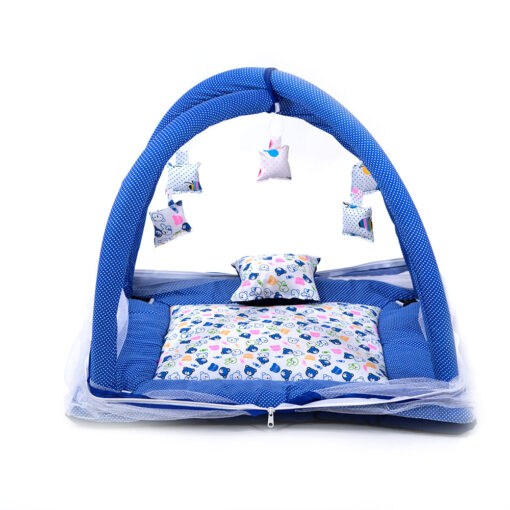 StarAndDaisy 2-in-1 Play Gym for babies and toddlers with hanging toys, pillow, and mosquito Net with zipper (Blue) - Image 3
