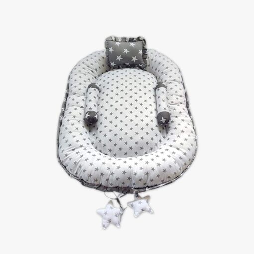 StarAndDaisy Baby Nest Bed with 3 Baby Pillow Luxury Baby Mattress Bed Sleeper Bedding Set co-Sleeper, Safe Cotton Fabric with R-Filled Ultra-Soft Comfortable for Newborn to Toddlers (Grey & White) - Image 4