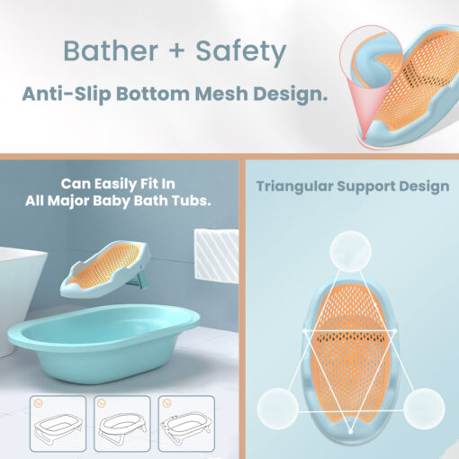 StarAndDaisy Amazing Bathing Combo Foldable Baby Bathtub with Temperature Meter, And Baby Bathtub Seat Chair (Green Blue) - Image 5