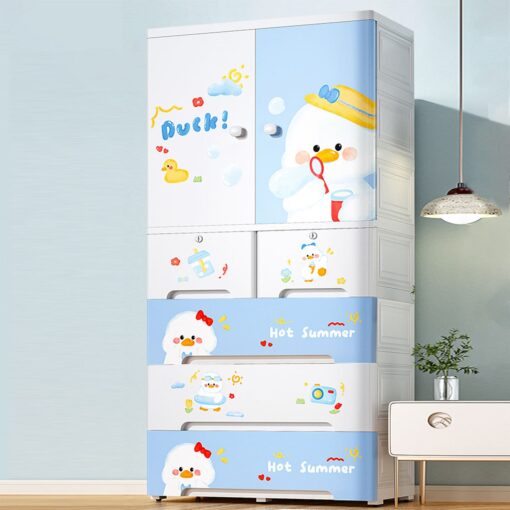 [Refurbished] StarAndDaisy Kids Wardrobe / Storage Cabinet / Portable Almirah with Drawers & Convertible Design - Bubble Duck (H-156cm x W-70cm x D-38cm | 7025-E)