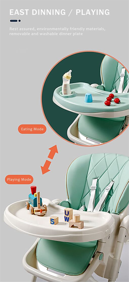 StarAndDaisy Let's Eat Multifunction Baby High Chair, Foldable Feeding Chair, Strong Dining Chair For Baby With Height Adjustment For 6 months to 4 years old (Green) - Image 9