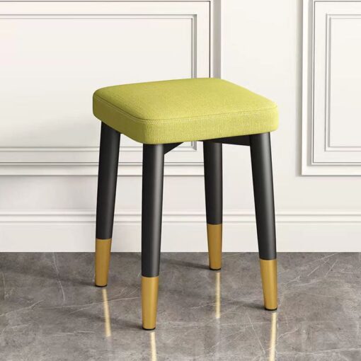 SND Homes Light Luxury Dining Chair, Stackable Simple Modern Dining Table and Stool, Black Gold Leg Leather Stool, Suitable for Dining Room and Bedroom (Black Gold Legs Cotton Linen Apple Green)