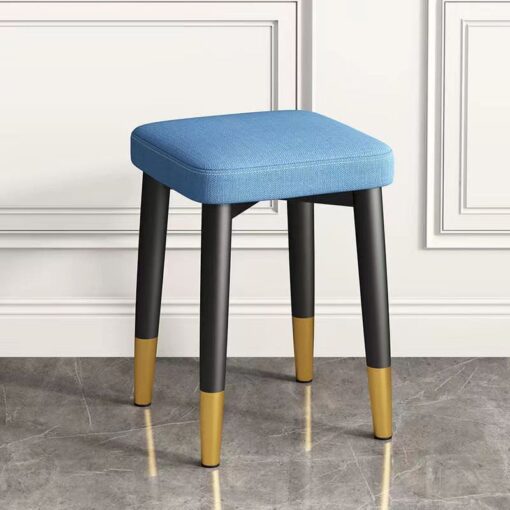 SND Homes Light Luxury Dining Chair, Stackable Simple Modern Dining Table and Stool, Black Gold Leg Leather Stool, Suitable for Dining Room and Bedroom (Black Gold Legs Cotton Linen - Blue)