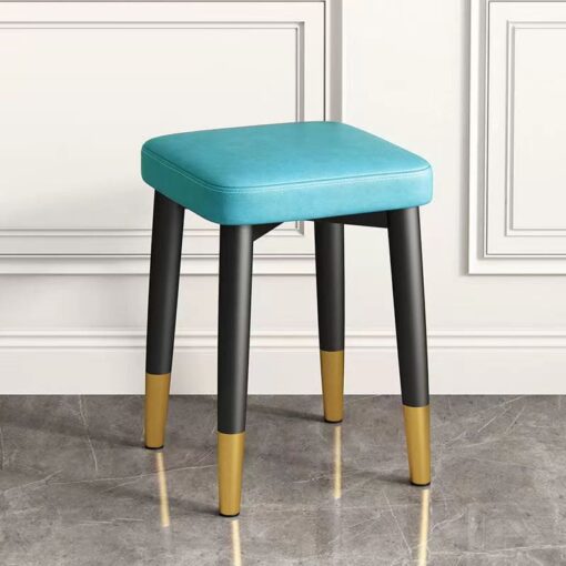 SND Homes Light Luxury Dining Chair, Stackable Simple Modern Dining Table and Stool, Black Gold Leg Leather Stool, Suitable for Dining Room and Bedroom (Black Gold Legs Oil Wx Leather Blue)