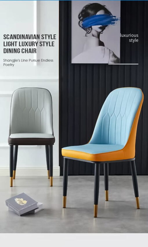 SND Homes Dining Chair Nordic Simple Modern Living Room Chair Fashion Light Luxury Metal Dressing Stool Sponge Balcony Leisure Furniture (Blue & Grey) - Image 2
