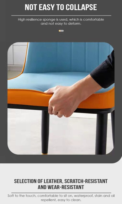SND Homes Dining Chair Nordic Simple Modern Living Room Chair Fashion Light Luxury Metal Dressing Stool Sponge Balcony Leisure Furniture (Blue & Grey) - Image 13