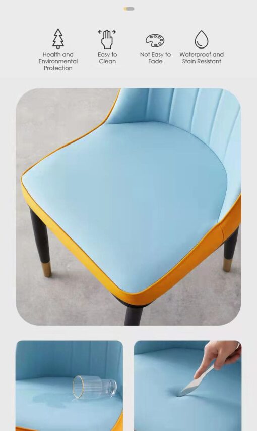 SND Homes Dining Chair Nordic Simple Modern Living Room Chair Fashion Light Luxury Metal Dressing Stool Sponge Balcony Leisure Furniture (Blue & Grey) - Image 14