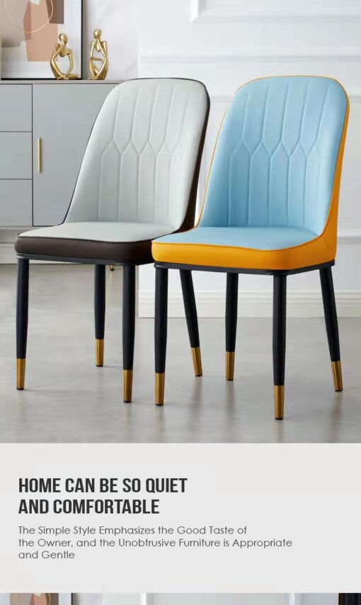 SND Homes Dining Chair Nordic Simple Modern Living Room Chair Fashion Light Luxury Metal Dressing Stool Sponge Balcony Leisure Furniture (Blue & Grey) - Image 6