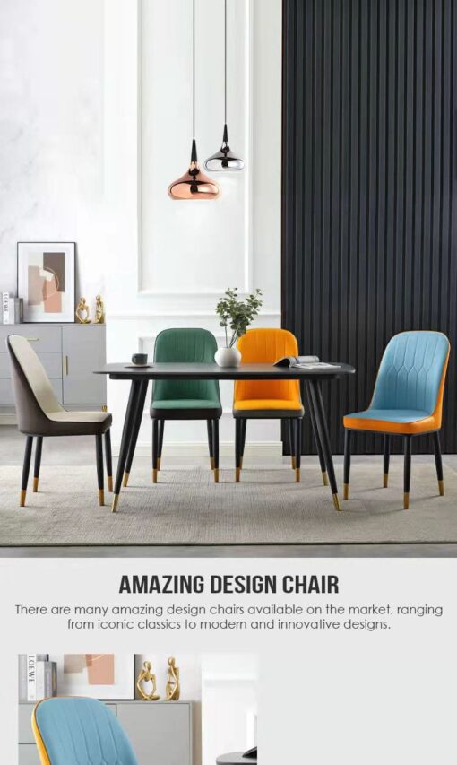 SND Homes Dining Chair Nordic Simple Modern Living Room Chair Fashion Light Luxury Metal Dressing Stool Sponge Balcony Leisure Furniture (Blue & Grey) - Image 8