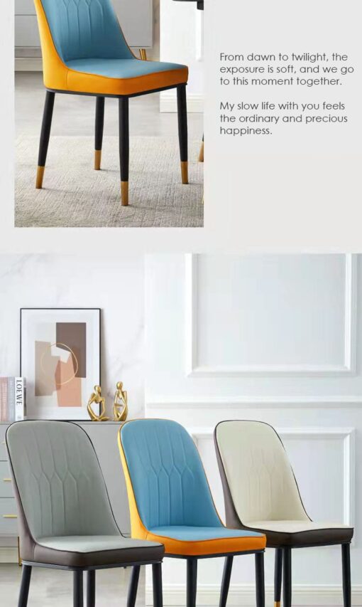 SND Homes Dining Chair Nordic Simple Modern Living Room Chair Fashion Light Luxury Metal Dressing Stool Sponge Balcony Leisure Furniture (Blue & Grey) - Image 9