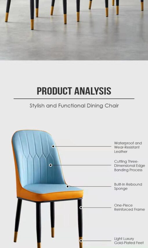 SND Homes Dining Chair Nordic Simple Modern Living Room Chair Fashion Light Luxury Metal Dressing Stool Sponge Balcony Leisure Furniture (Blue & Grey) - Image 10