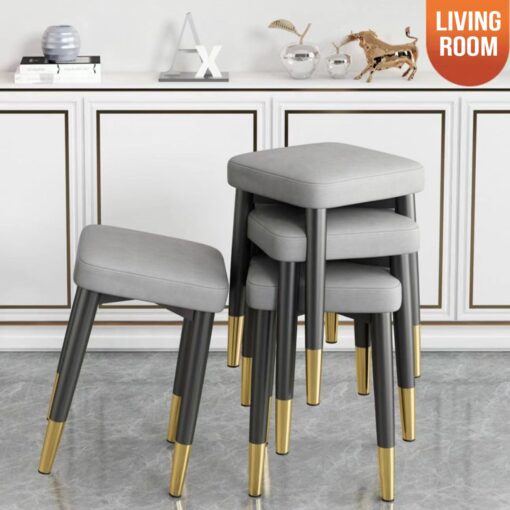 SND Homes Light Luxury Dining Chair, Stackable Simple Modern Dining Table and Stool, Black Gold Leg Leather Stool, Suitable for Dining Room and Bedroom (Black Legs Technology Cloth - Light Grey) - Image 2