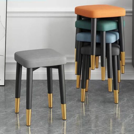 SND Homes Light Luxury Dining Chair, Stackable Simple Modern Dining Table and Stool, Black Gold Leg Leather Stool, Suitable for Dining Room and Bedroom (Black Legs Technology Cloth - Light Grey) - Image 3