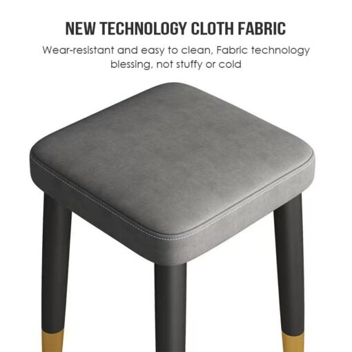 SND Homes Light Luxury Dining Chair, Stackable Simple Modern Dining Table and Stool, Black Gold Leg Leather Stool, Suitable for Dining Room and Bedroom (Black Legs Technology Cloth - Light Grey) - Image 5