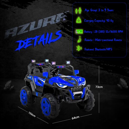 Rechargeable Battery Operated Jeep for Kids with Bluetooth & Music - Blue - LFC-JK909 - Image 6