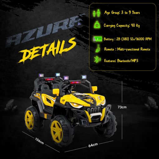 StarAndDaisy Rechargeable Battery Operated Ride On Jeep for Kids with Bluetooth & Music - Yellow - LFC-JK909 - Image 6