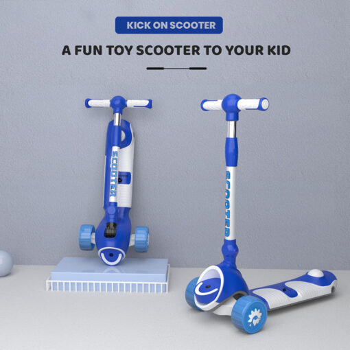 [Refurbished] StarAndDaisy Kick On Toddler Scooter for Kids Ages 3-10 Years Old Boy Girl with 3 Wheel LED Lights, Extra-Wide Childrens Foldable Kick Scooter Kids Ages 3-10 with 4 Adjustable Height and Lean-to-Steer (Blue) - Image 3