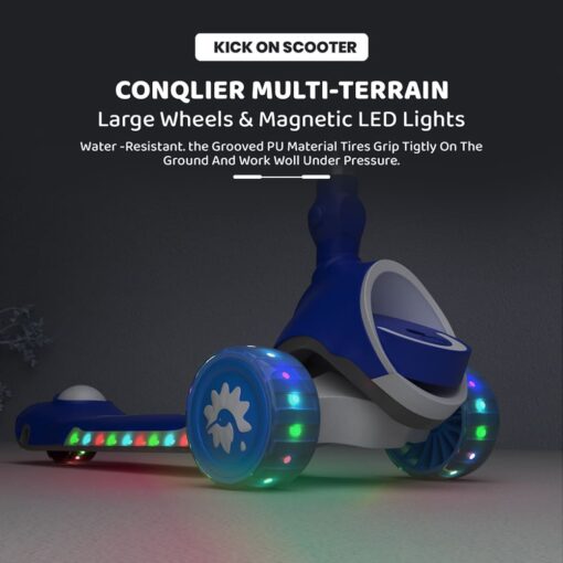 [Refurbished] StarAndDaisy Kick On Toddler Scooter for Kids Ages 3-10 Years Old Boy Girl with 3 Wheel LED Lights, Extra-Wide Childrens Foldable Kick Scooter Kids Ages 3-10 with 4 Adjustable Height and Lean-to-Steer (Blue) - Image 4