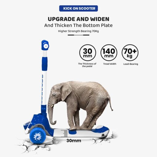[Refurbished] StarAndDaisy Kick On Toddler Scooter for Kids Ages 3-10 Years Old Boy Girl with 3 Wheel LED Lights, Extra-Wide Childrens Foldable Kick Scooter Kids Ages 3-10 with 4 Adjustable Height and Lean-to-Steer (Blue) - Image 6