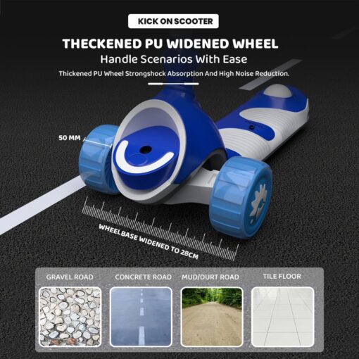 [Refurbished] StarAndDaisy Kick On Toddler Scooter for Kids Ages 3-10 Years Old Boy Girl with 3 Wheel LED Lights, Extra-Wide Childrens Foldable Kick Scooter Kids Ages 3-10 with 4 Adjustable Height and Lean-to-Steer (Blue) - Image 7
