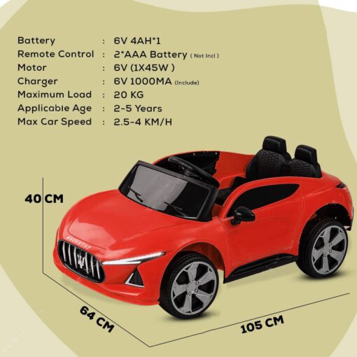 StarAndDaisy Sports Car for Kids with Remote Control & 12V Battery Powered, LED Lights, Wheels Suspension, Music & Horn - Red - Image 6