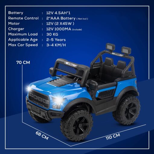 StarAndDaisy Rechargeable Battery Operated Ride On Jeep for Kids with Bluetooth & Music, Rechargeable Electric Jeep Car for Kids - Blue - Image 6