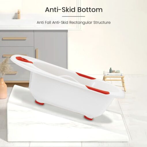 StarAndDaisy Baby Bath Tub with Temperature Sensor and Wheels for New Born Baby - White & Red - Image 4