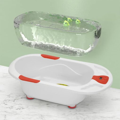 StarAndDaisy Baby Bath Tub with Temperature Sensor and Wheels for New Born Baby - White & Red - Image 5