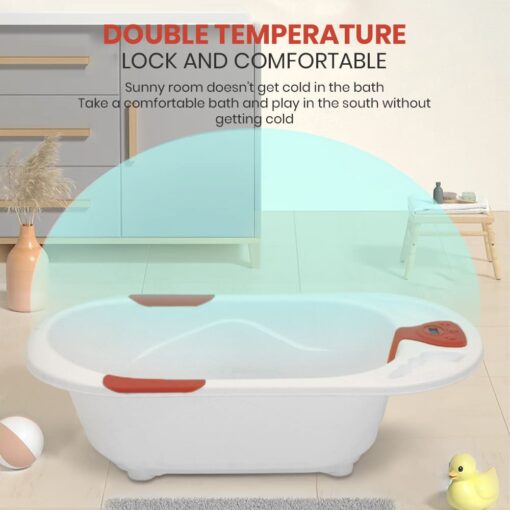 StarAndDaisy Baby Bath Tub with Temperature Sensor and Wheels for New Born Baby - White & Red - Image 6