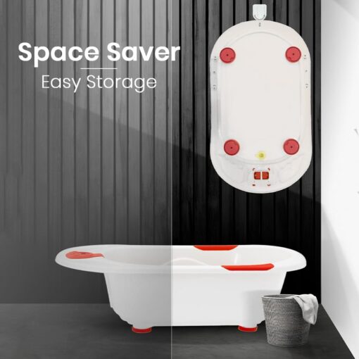 StarAndDaisy Baby Bath Tub with Temperature Sensor and Wheels for New Born Baby - White & Red - Image 7
