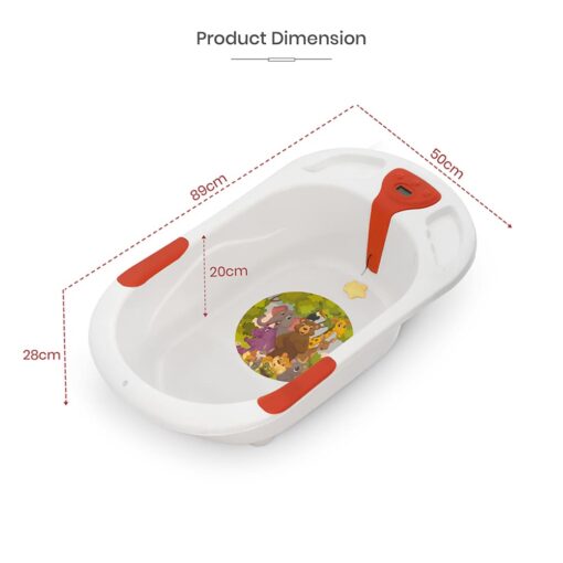 StarAndDaisy Baby Bath Tub with Temperature Sensor and Wheels for New Born Baby - White & Red - Image 8