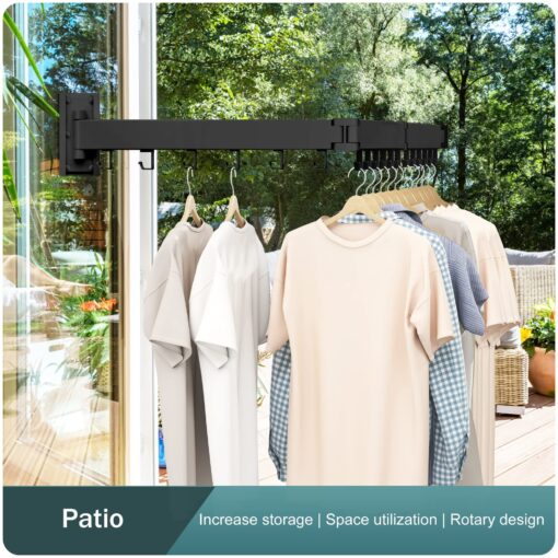 SND Home Wall Mounted Folding Clothes Drying Rack, Collapsible and Retractable Space Saver Heavy Duty Laundry Drying Rack with Towel Bar (Black) - Image 9