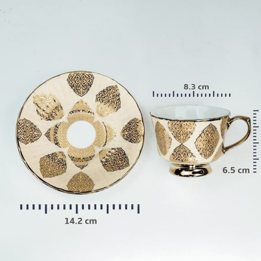 SND Homes Pack of 6 Bone China Cup & Saucer Set of 6 - Carpet Series (Golden) - Image 3