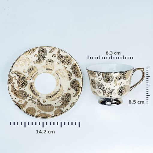 SND Homes Pack of 6 Bone China Cup & Saucer Set of 6 - Carpet Series  (Golden) - Image 3