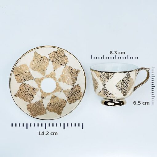 SND Homes Pack of 6 Bone China Cup & Saucer Set of 6 - Carpet Series  (Golden) - Image 3