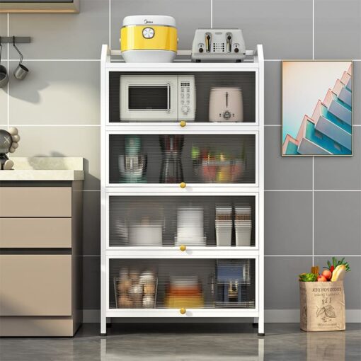 SND Home 5-Layer Flip with Door Kitchen Floor-Mounted Storage Cabinet for Microwave Oven and Multi-Functional Storage, with Dust-Proof Design (White) - Image 6