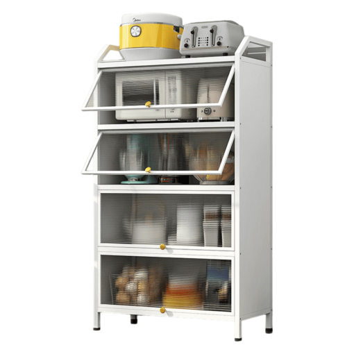 SND Home 5-Layer Flip with Door Kitchen Floor-Mounted Storage Cabinet for Microwave Oven and Multi-Functional Storage, with Dust-Proof Design (White)