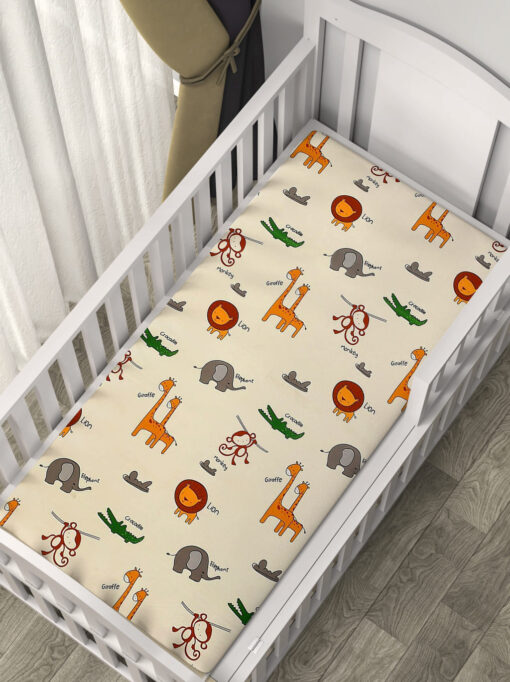 StarAndDaisy New Born Baby Soft Breathable Cotton Crib Sheet, Toddler Mattress Bed Sheets Set, Nursery Sheet for Standard Size Crib or Comfortable for Infants (Animal Print | Pack Of One | W-127cm H-178cm)